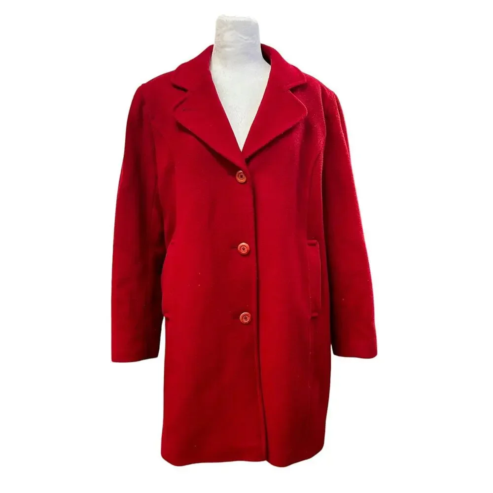 L.L. Bean 100% Lambswool Vintage Red Winter Coat 14 New England Quiet Luxury - Picture 2 of 10
